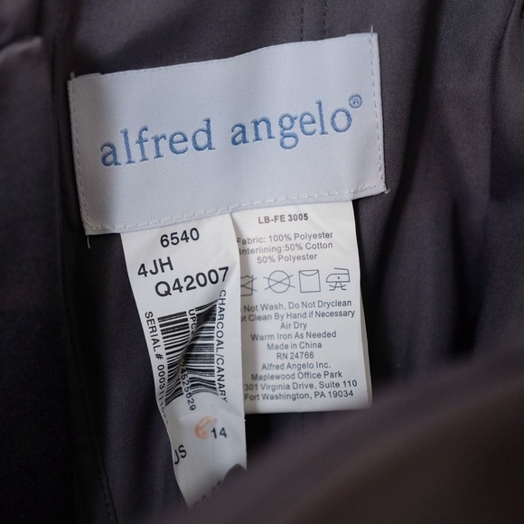 Alfred Angelo Gown Charcoal & Canary yellow floor length lace up back Bridal - Picture 4 of 10